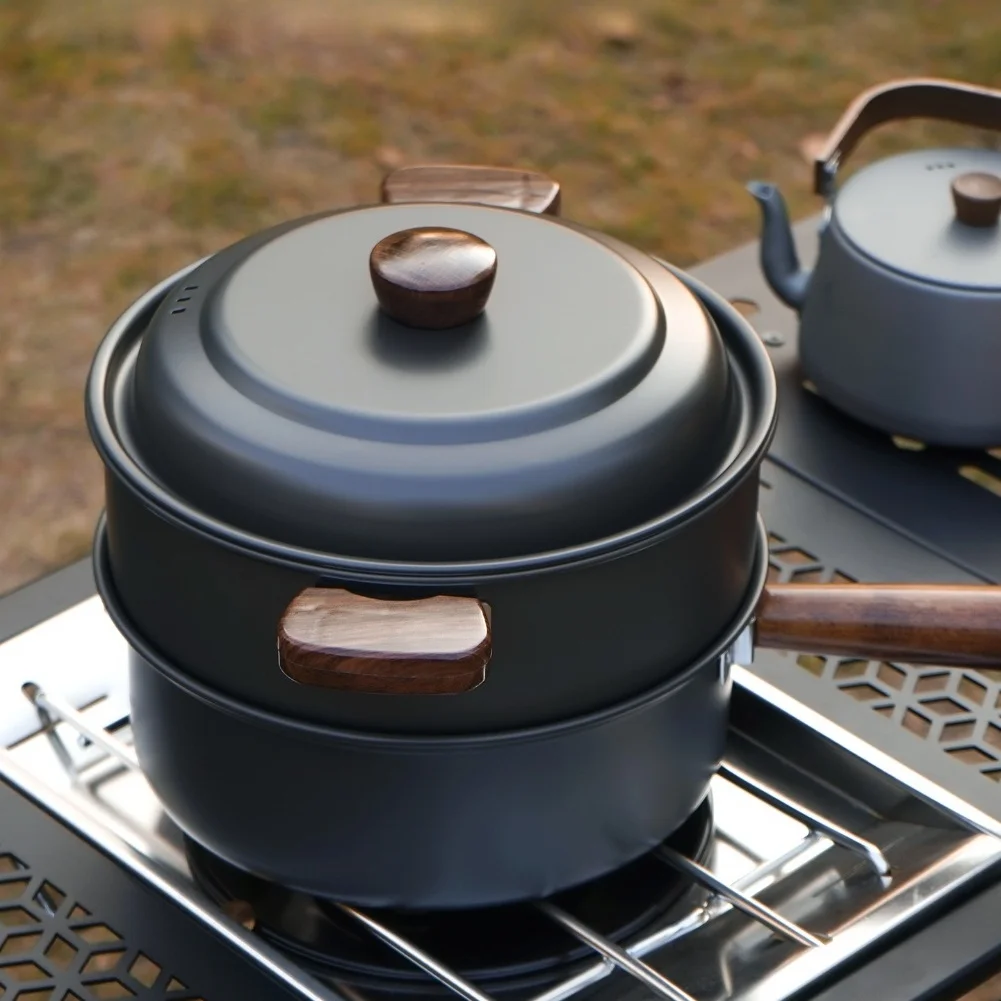 Camping Cooking Pot With Lid - Zestaw garnków kempingowych 3L, aluminiowy garnek