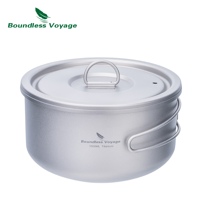 Camping Cooking Pot With Lid - Boundless Voyage Tytanowy garnek kempingowy z